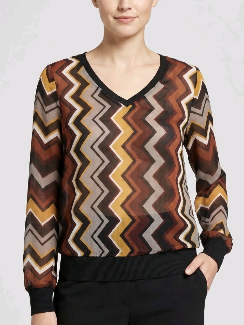 Missoni for Target Women's Zig Zag Long Sleeve V-neck Sheer Blouse size L